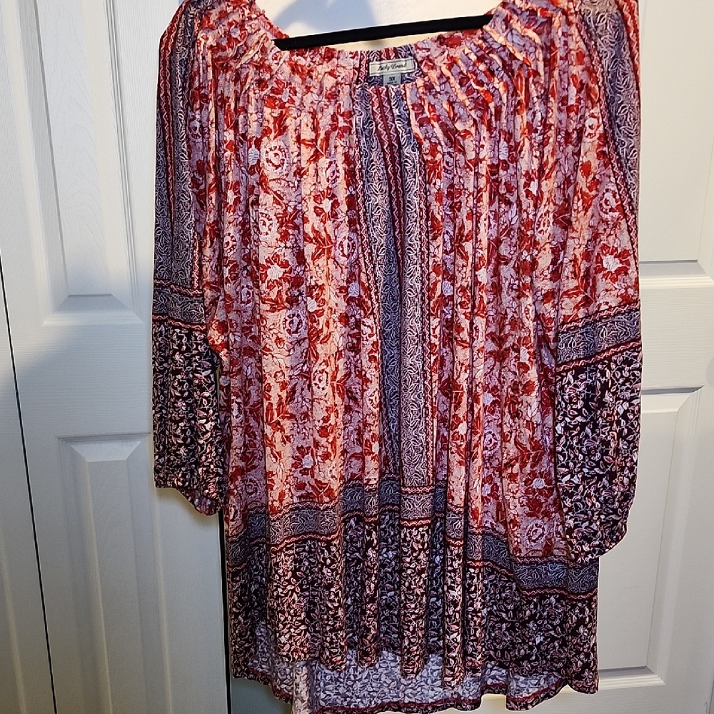 Lucky Brand Red and Pink Floral Blouse